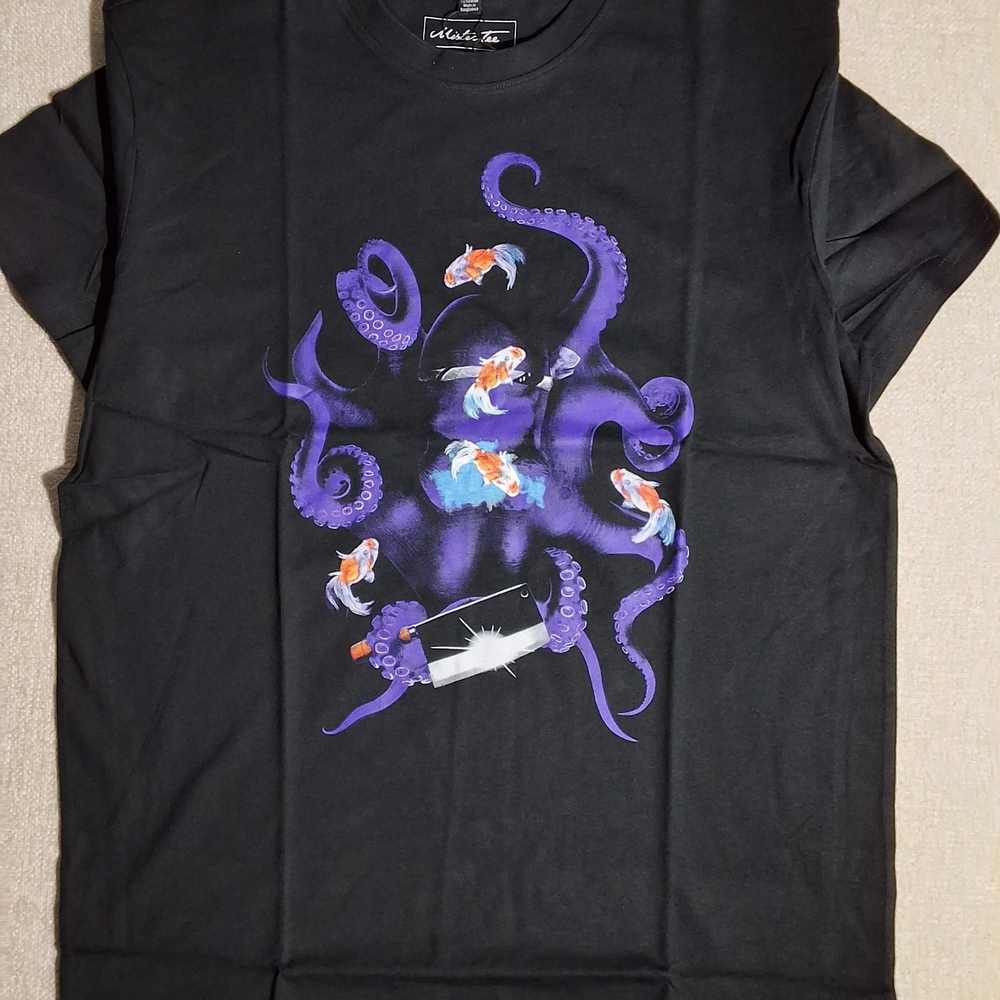 Mister Tee Mens Black Octopus And Fish Shirt Medium